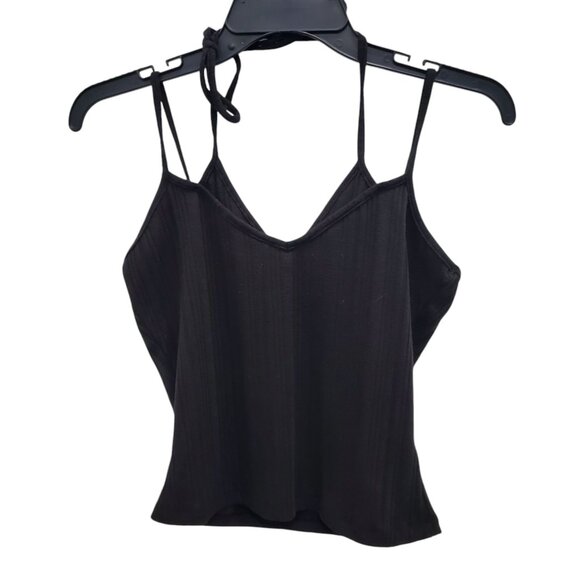 NA-KD Women's Black Ribbed Knit Faux Layer 2-fer Halter Babydoll‎ Cami Tank M - Picture 1 of 6